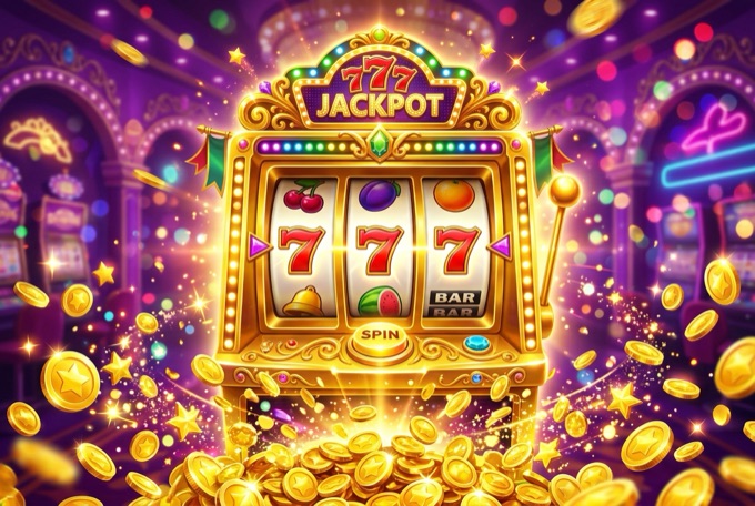 Online slots machine with jackpot reels and gold coins